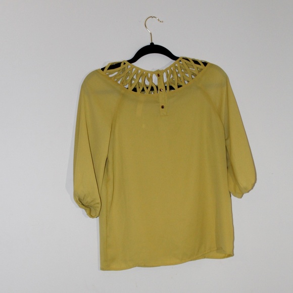 Mustard Yellow Cut Out Sheer Blouse - Picture 2 of 5